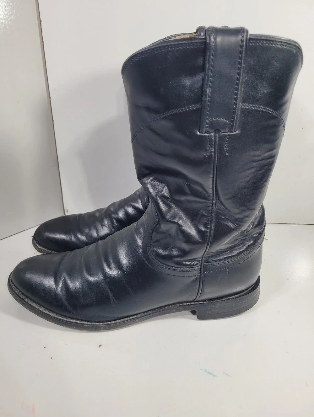 Justin 3133 Black Leather Roper Cowboy Boots Womens Size 7.5 D Damaged As Is